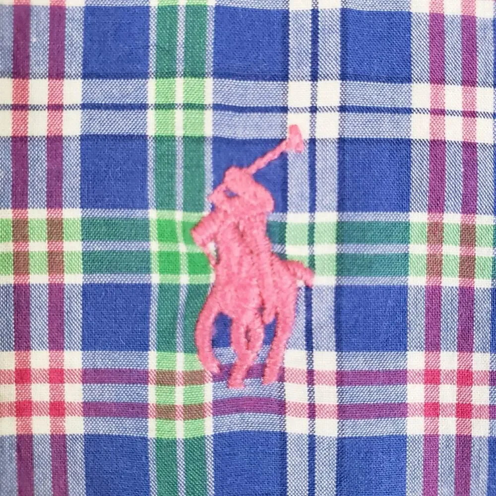 Polo Ralph Lauren Shirt Men's Medium M Blue Multicolor Plaid LS Button Down